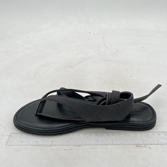 FOWT Black Split Round Toe Sandals Lace up Strappy Flats Soft Flip Flop Shoes - Picture 2 of 8